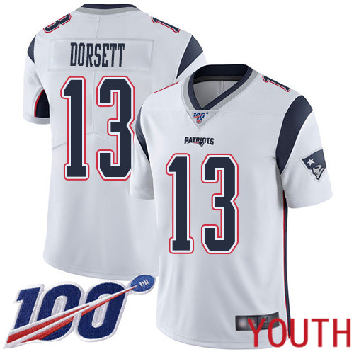 New England Patriots Football #13 Vapor Untouchable 100th Season Limited White Youth Phillip Dorsett Road NFL Jersey->youth nfl jersey->Youth Jersey
